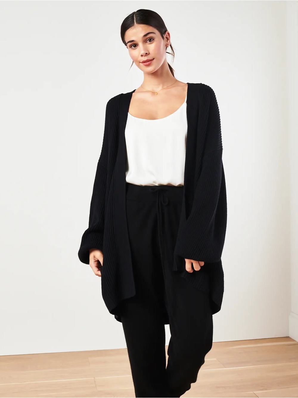 NWT Quince 100% Organic Cotton Oversized Cardigan Black Small Casual Minimalist